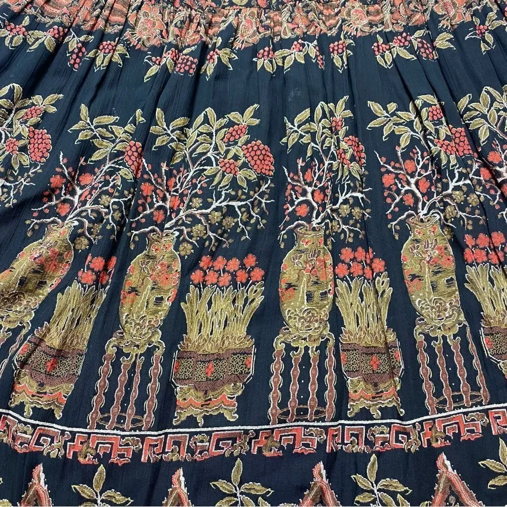 Fortina Vintage Floral Design Black Red Boho Skirt Size Medium - Picture 6 of 11